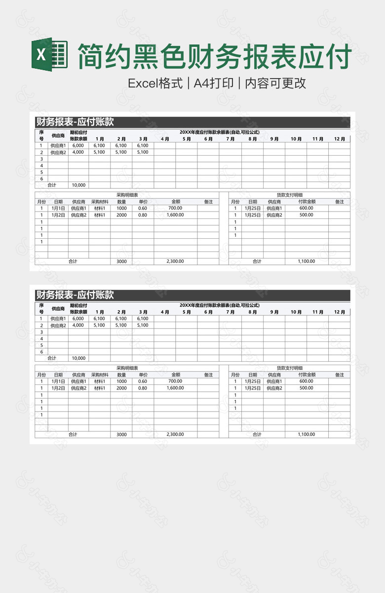 简约黑色财务报表应付账款