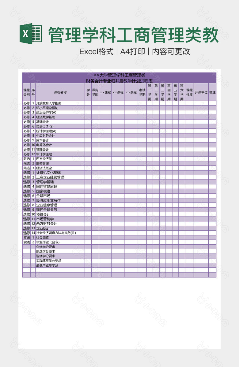 管理学科工商管理类教学计划