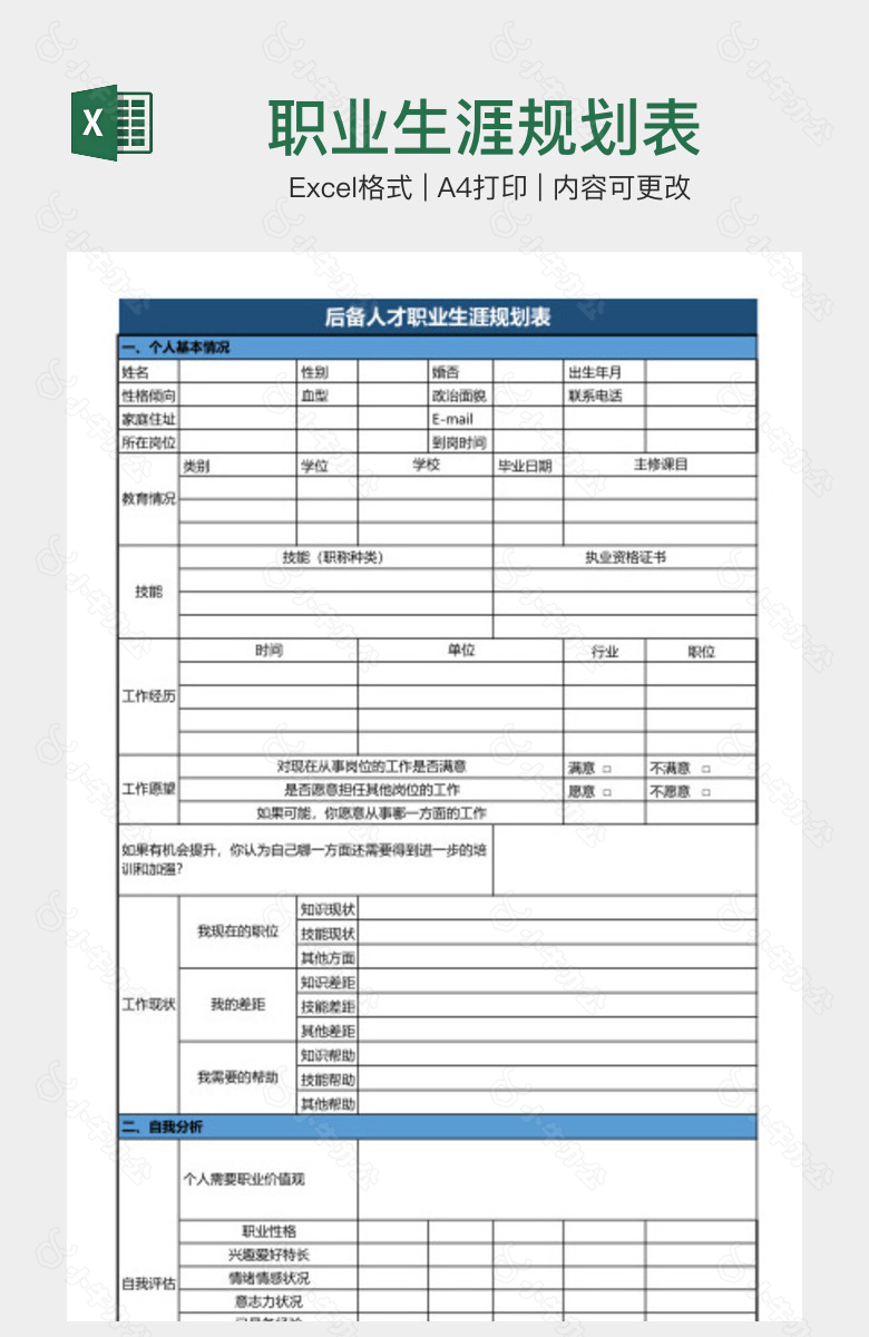 职业生涯规划表