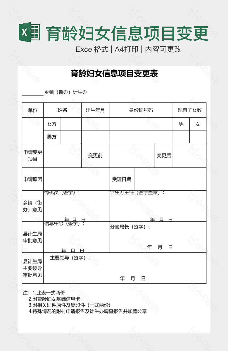 育龄妇女信息项目变更表