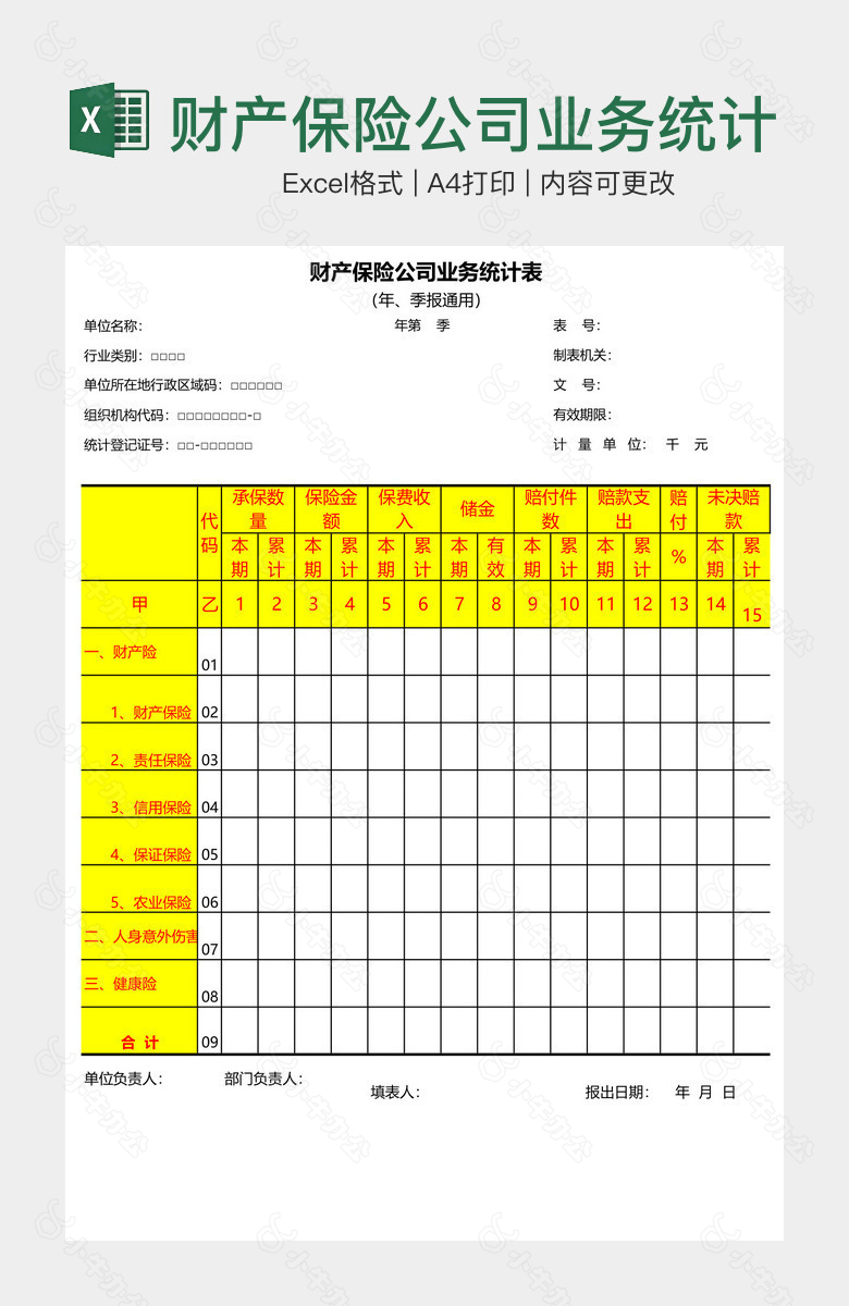 财产保险公司业务统计表