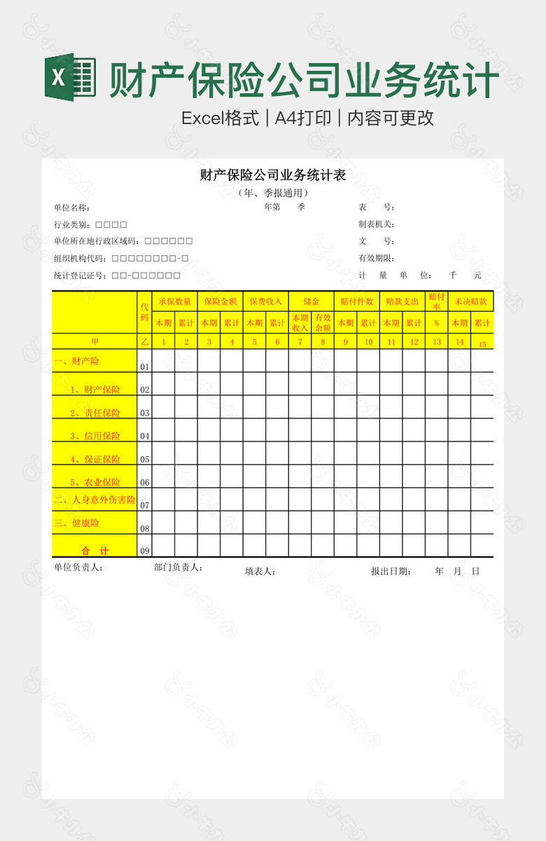 财产保险公司业务统计表自动