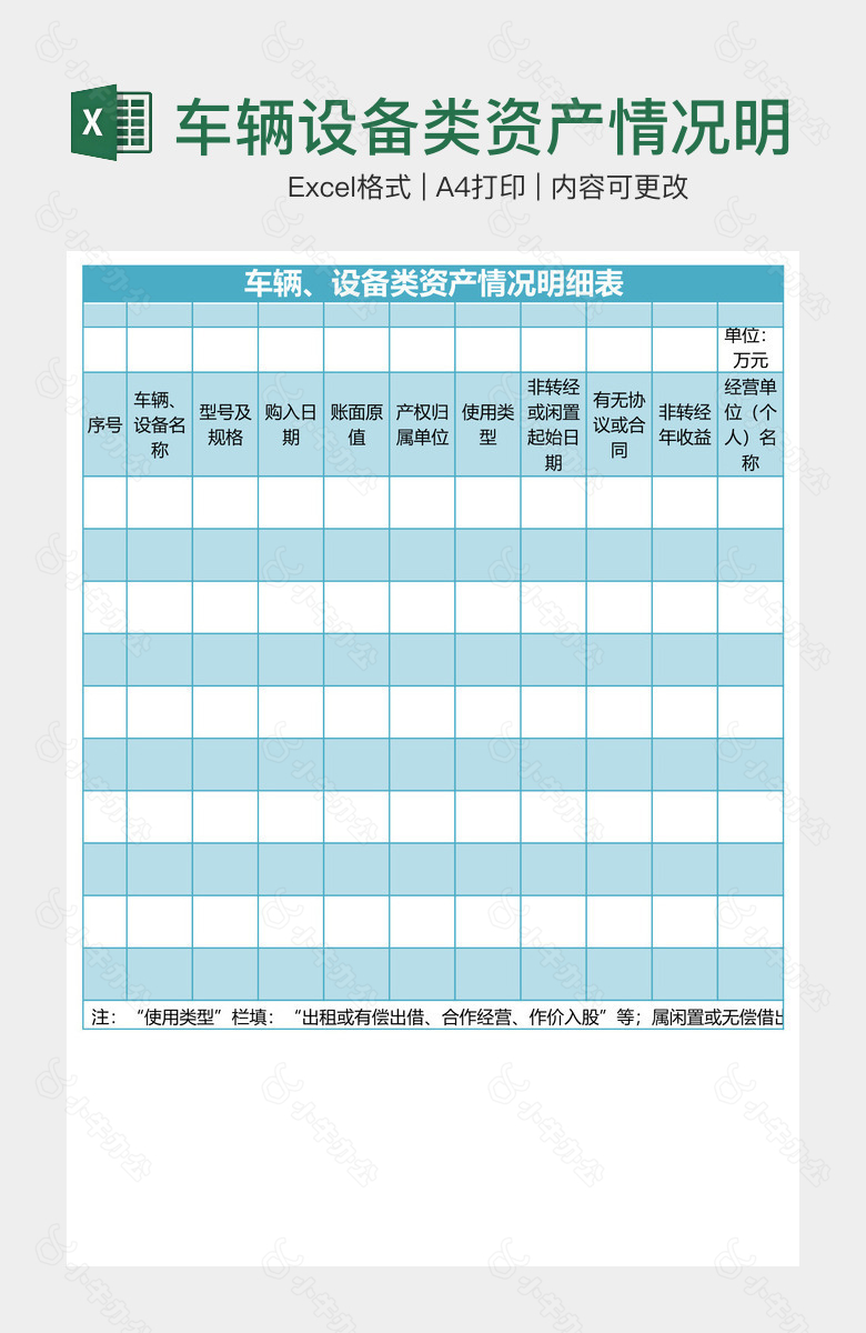 车辆设备类资产情况明细表