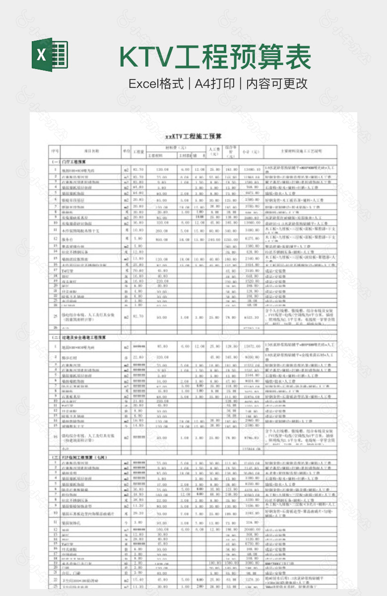 KTV工程预算表