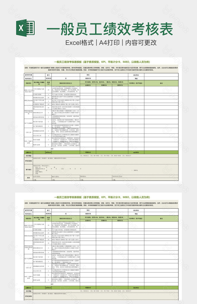一般员工绩效考核表
