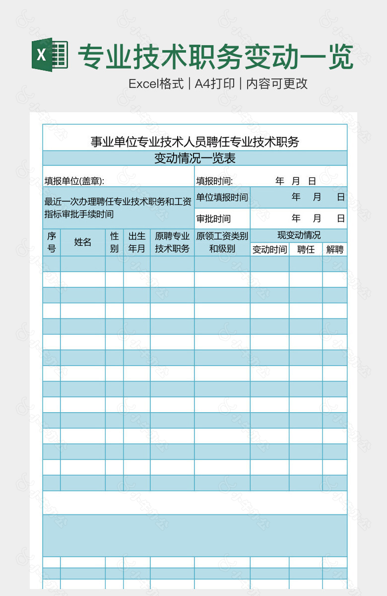 专业技术职务变动一览表