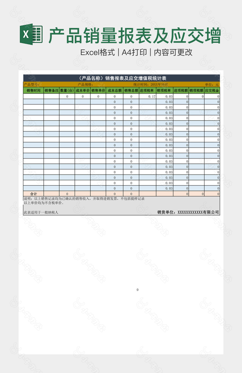 产品销量报表及应交增值税表