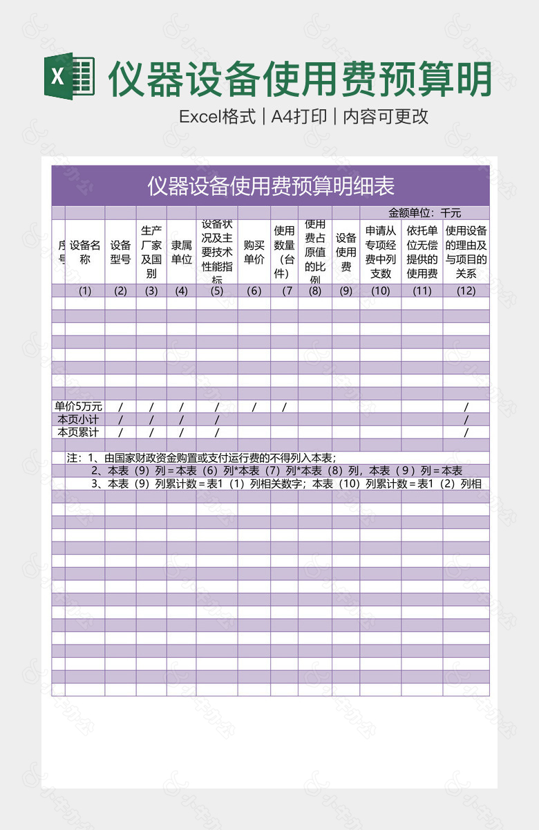 仪器设备使用费预算明细表