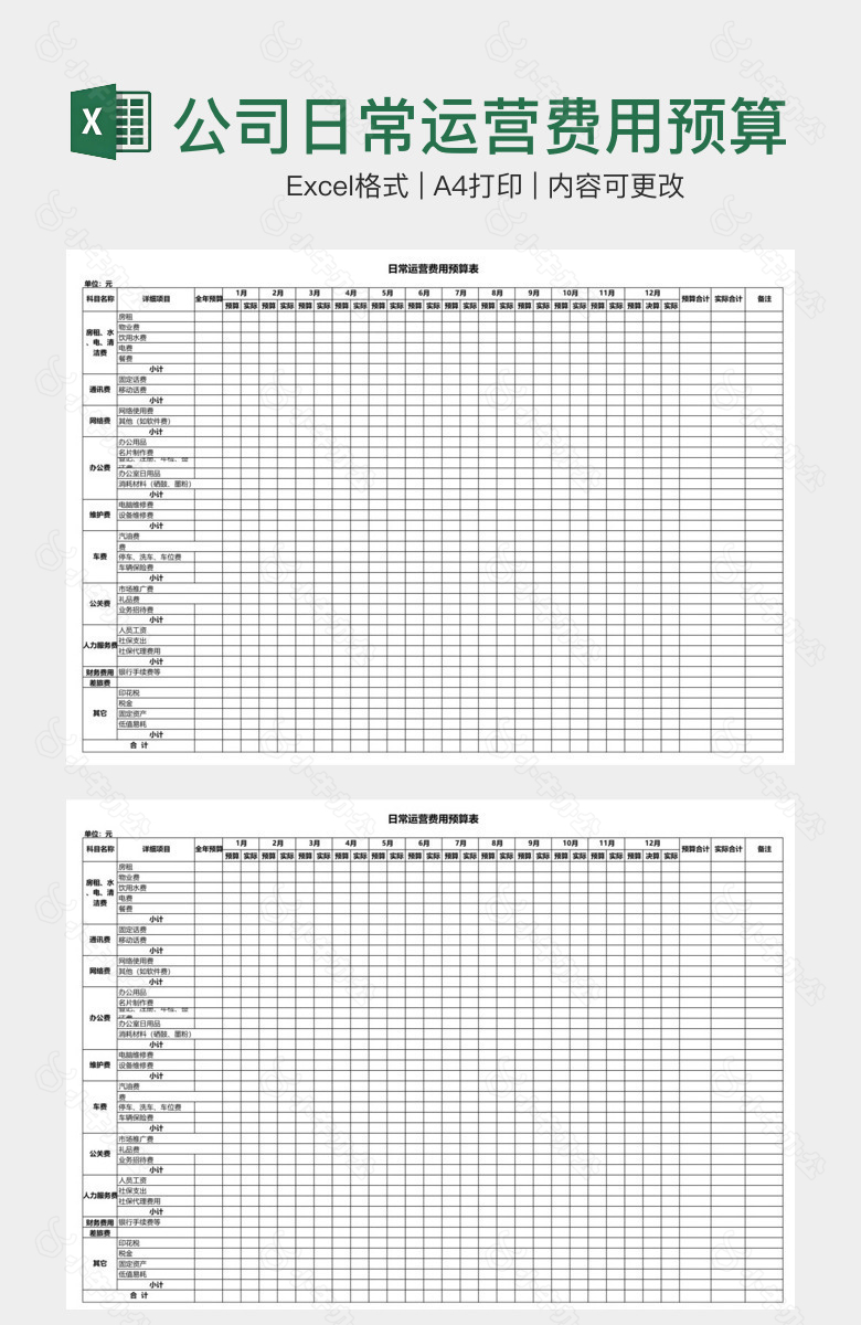 公司日常运营费用预算表