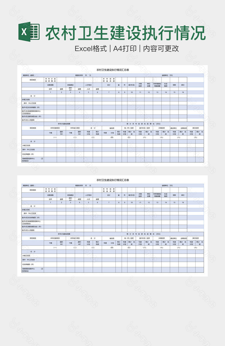 农村卫生建设执行情况汇总表