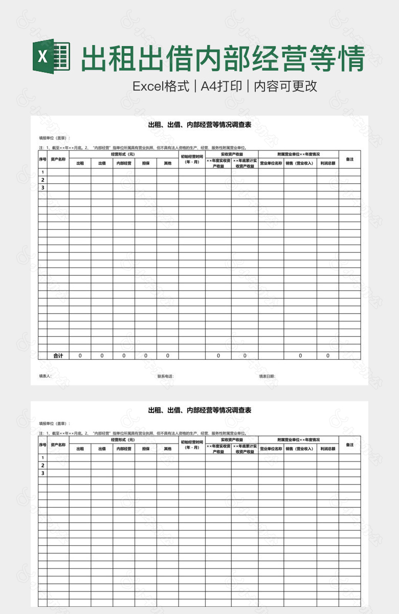 出租出借内部经营等情况调查表