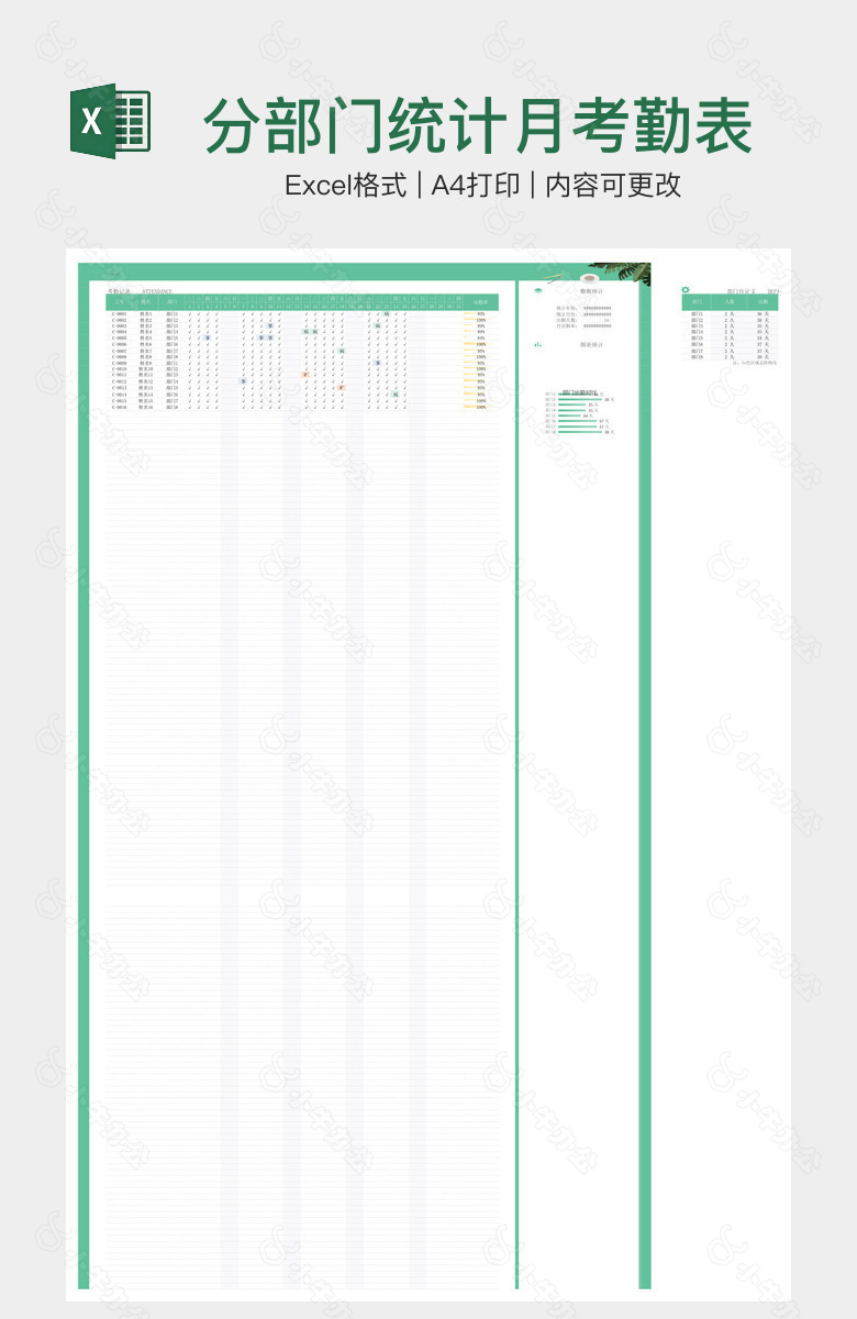 分部门统计月考勤表