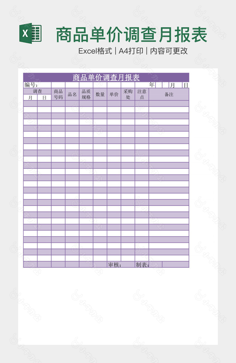 商品单价调查月报表