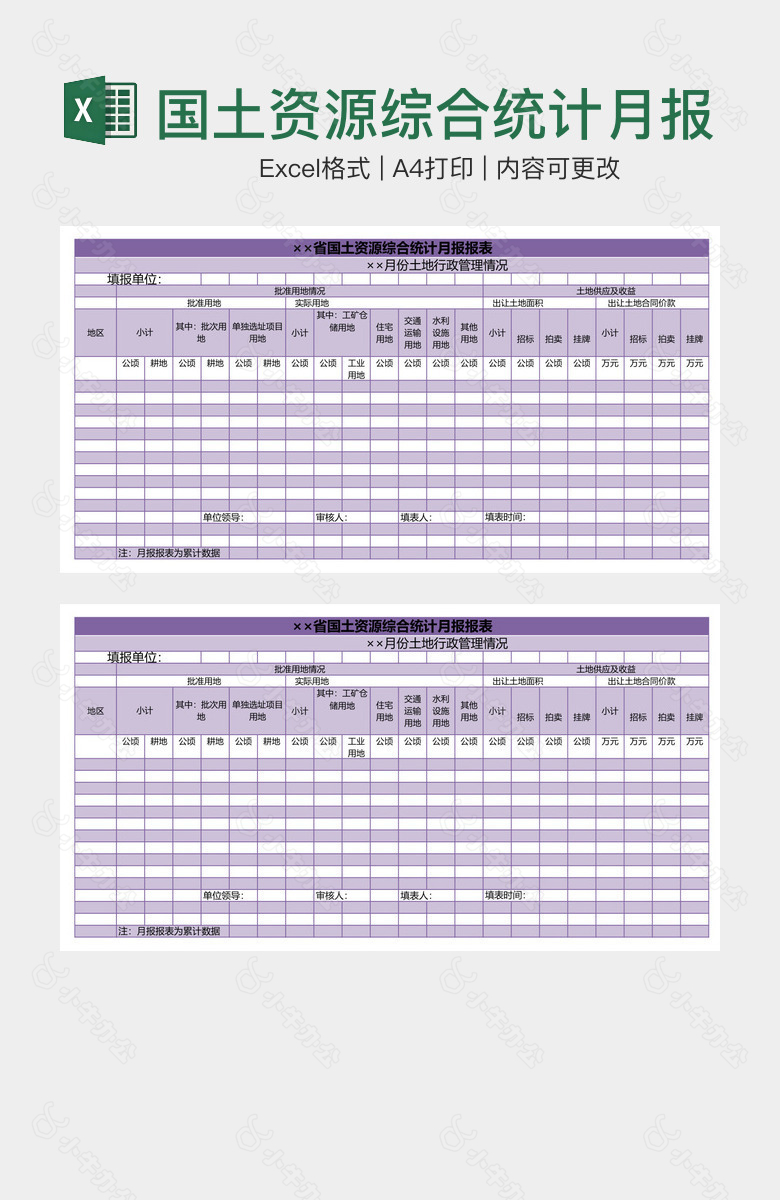 国土资源综合统计月报报表