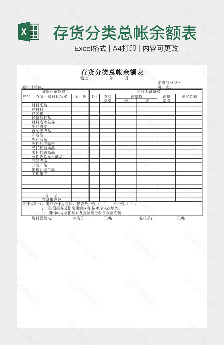 存货分类总帐余额表