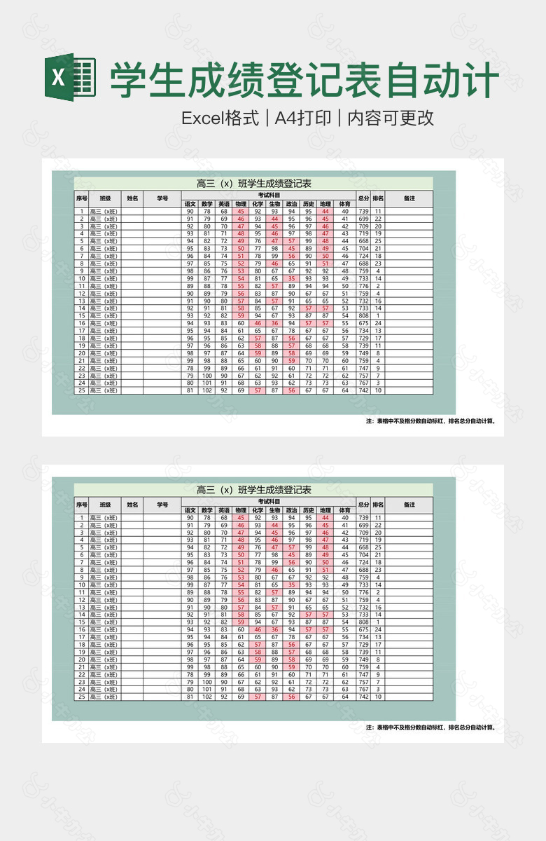 学生成绩登记表自动计分