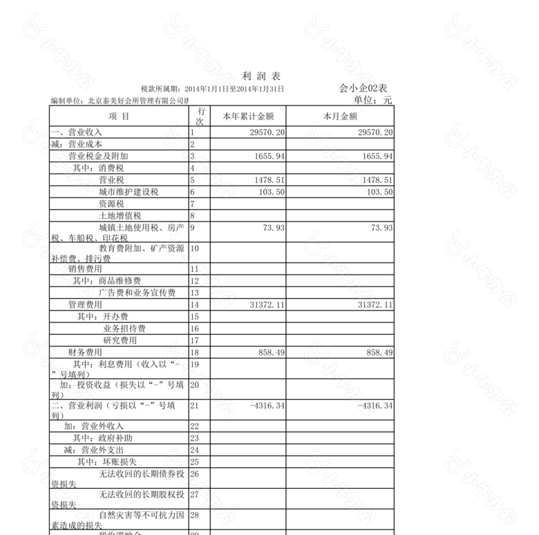 小企业财务报表no.2