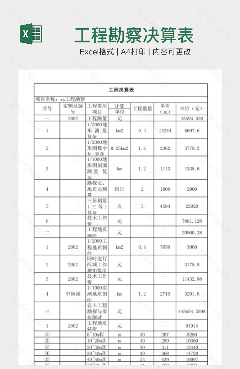 工程勘察决算表