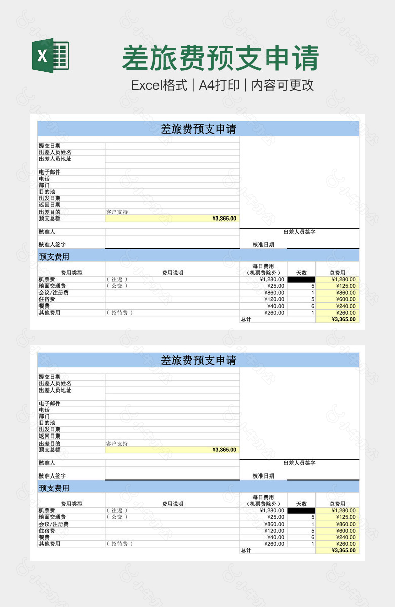 差旅费预支申请