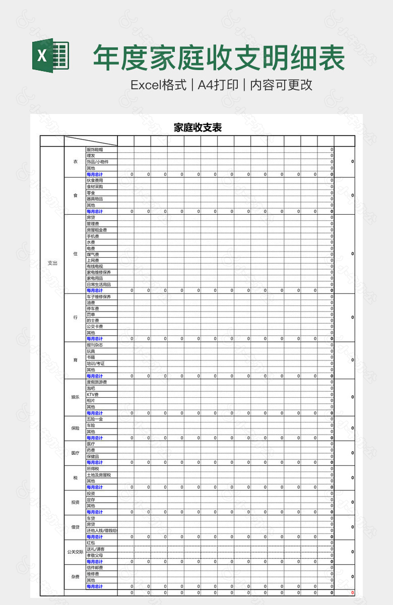 年度家庭收支明细表