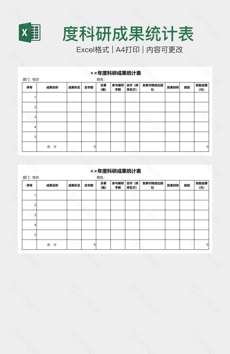 度科研成果统计表