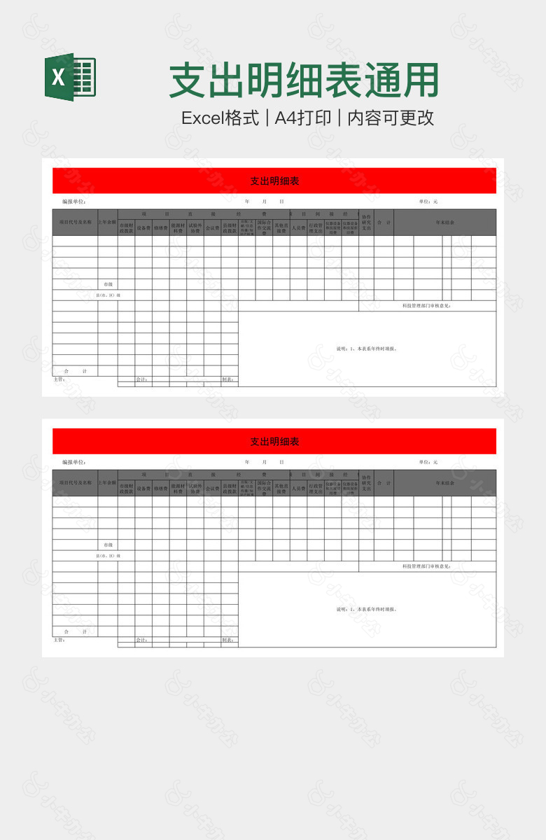支出明细表通用