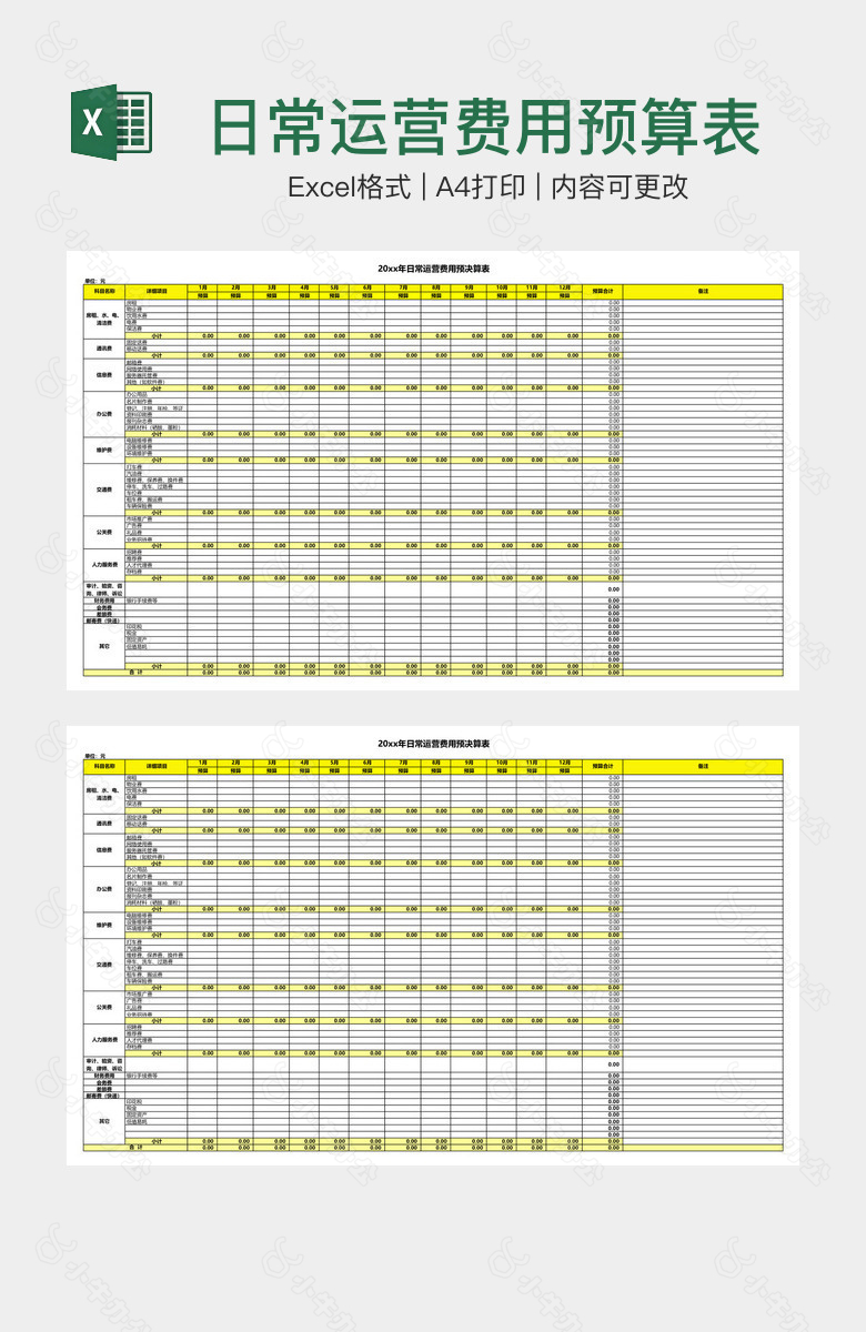 日常运营费用预算表