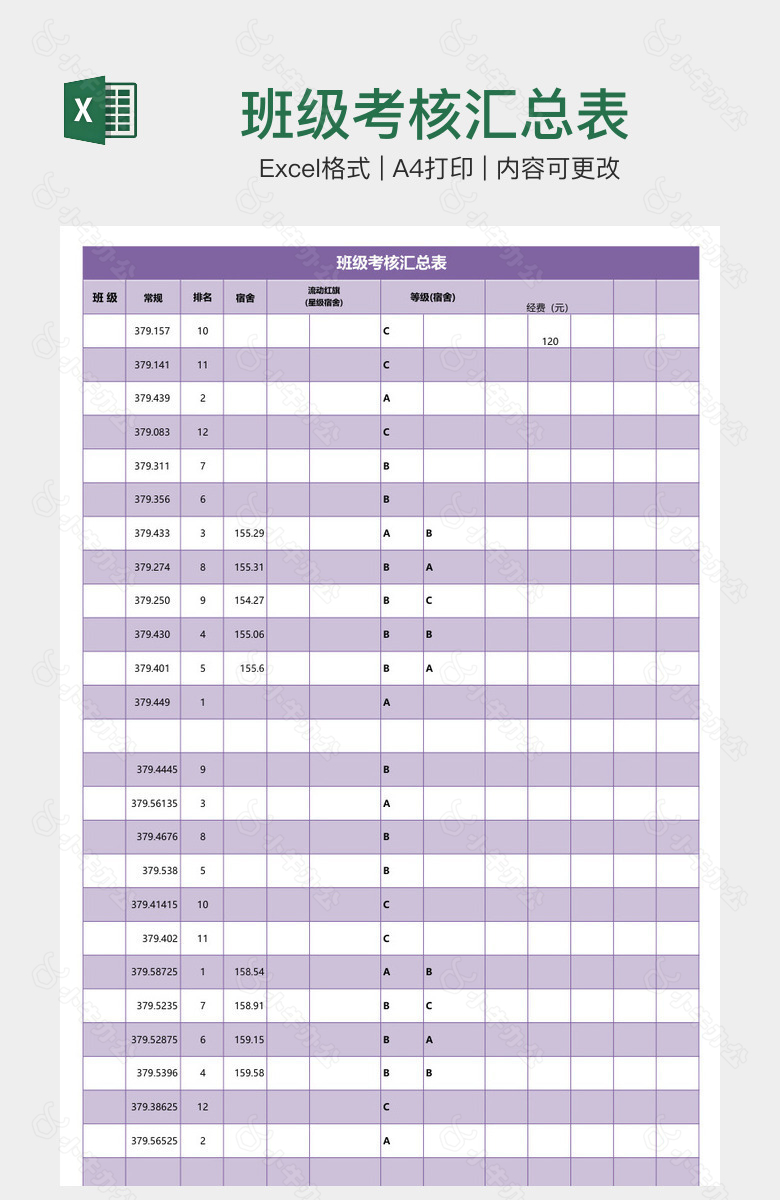 班级考核汇总表