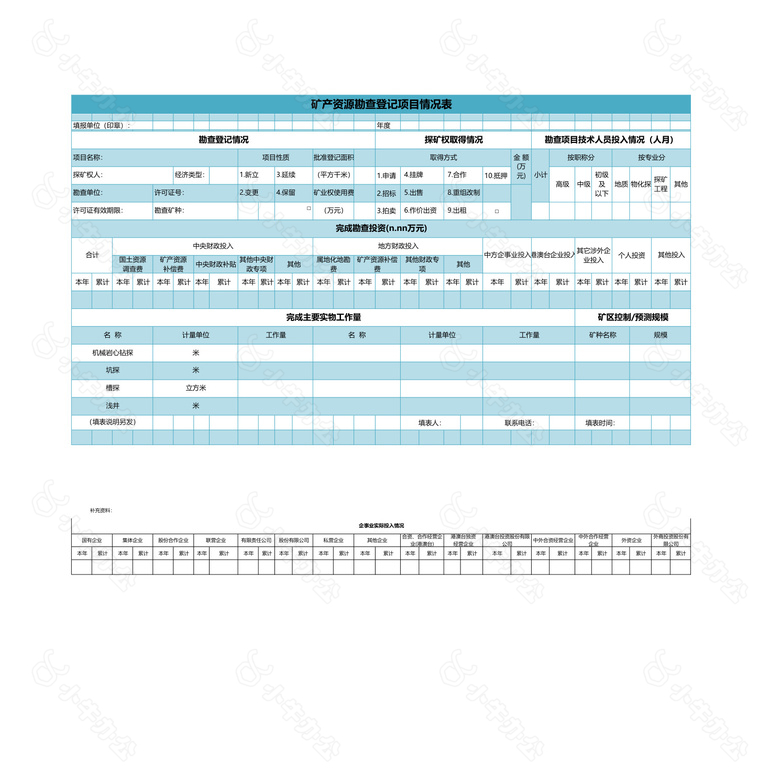 矿产资源勘查登记项目情况表no.2