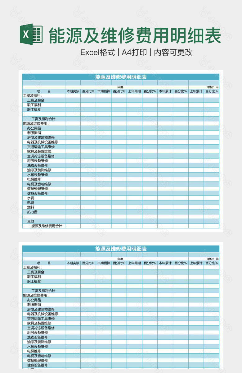能源及维修费用明细表
