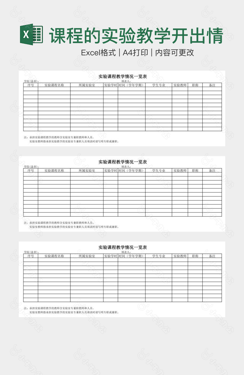 课程的实验教学开出情况一览表