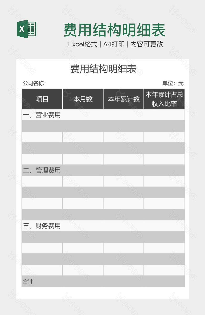 费用结构明细表