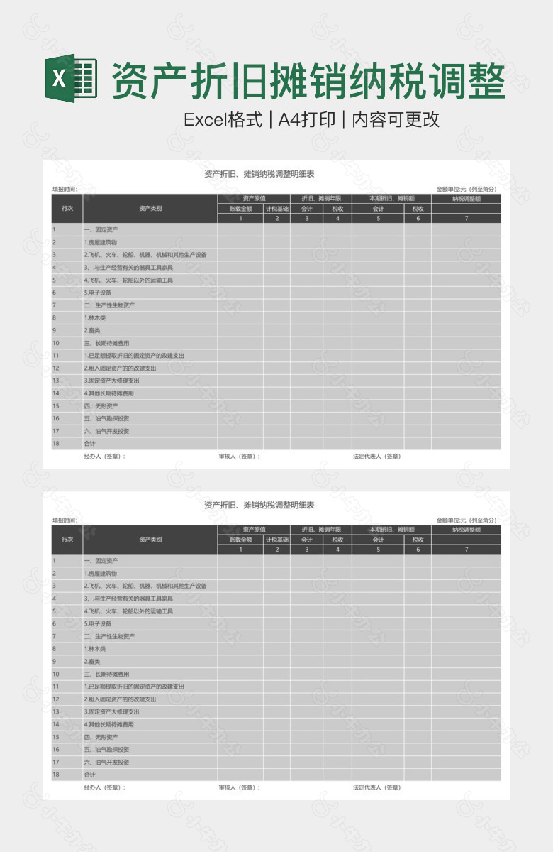 资产折旧摊销纳税调整明细表