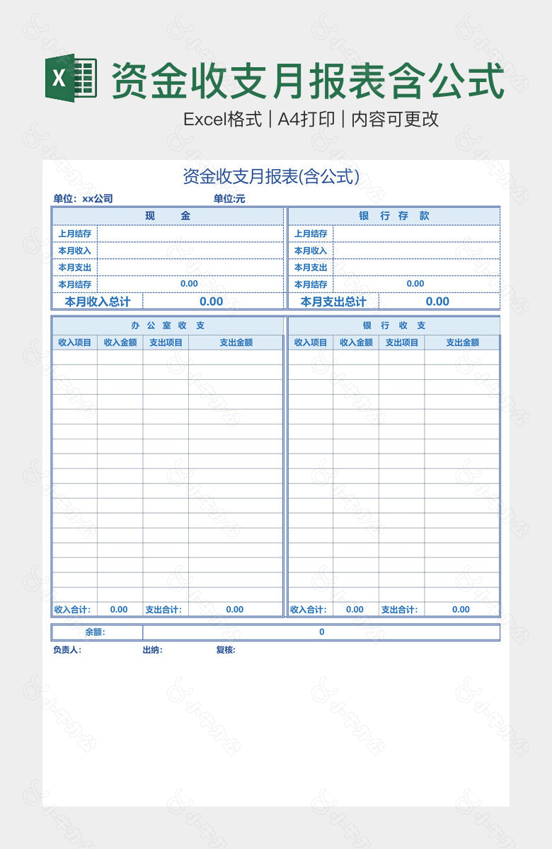 资金收支月报表含公式