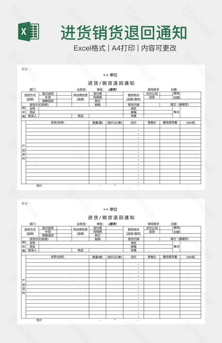 进货销货退回通知