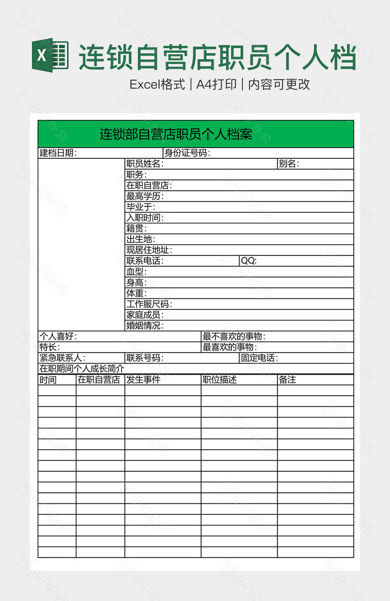 连锁自营店职员个人档案