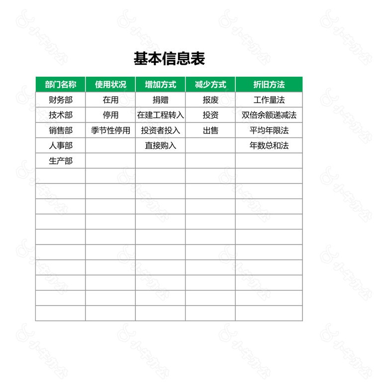 简约绿色固定资产登记折旧明细表no.2