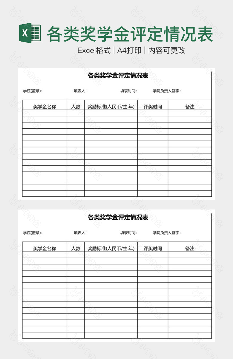 各类奖学金评定情况表