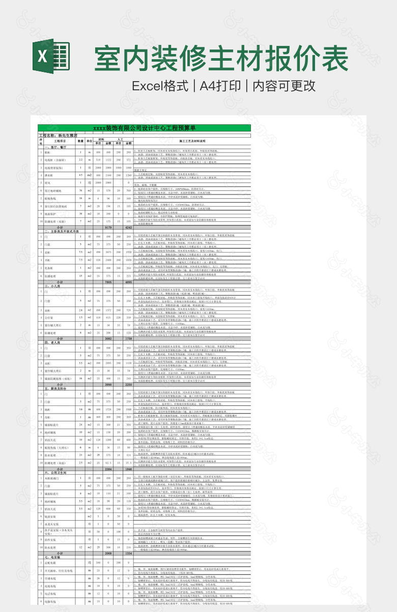 室内装修主材报价表