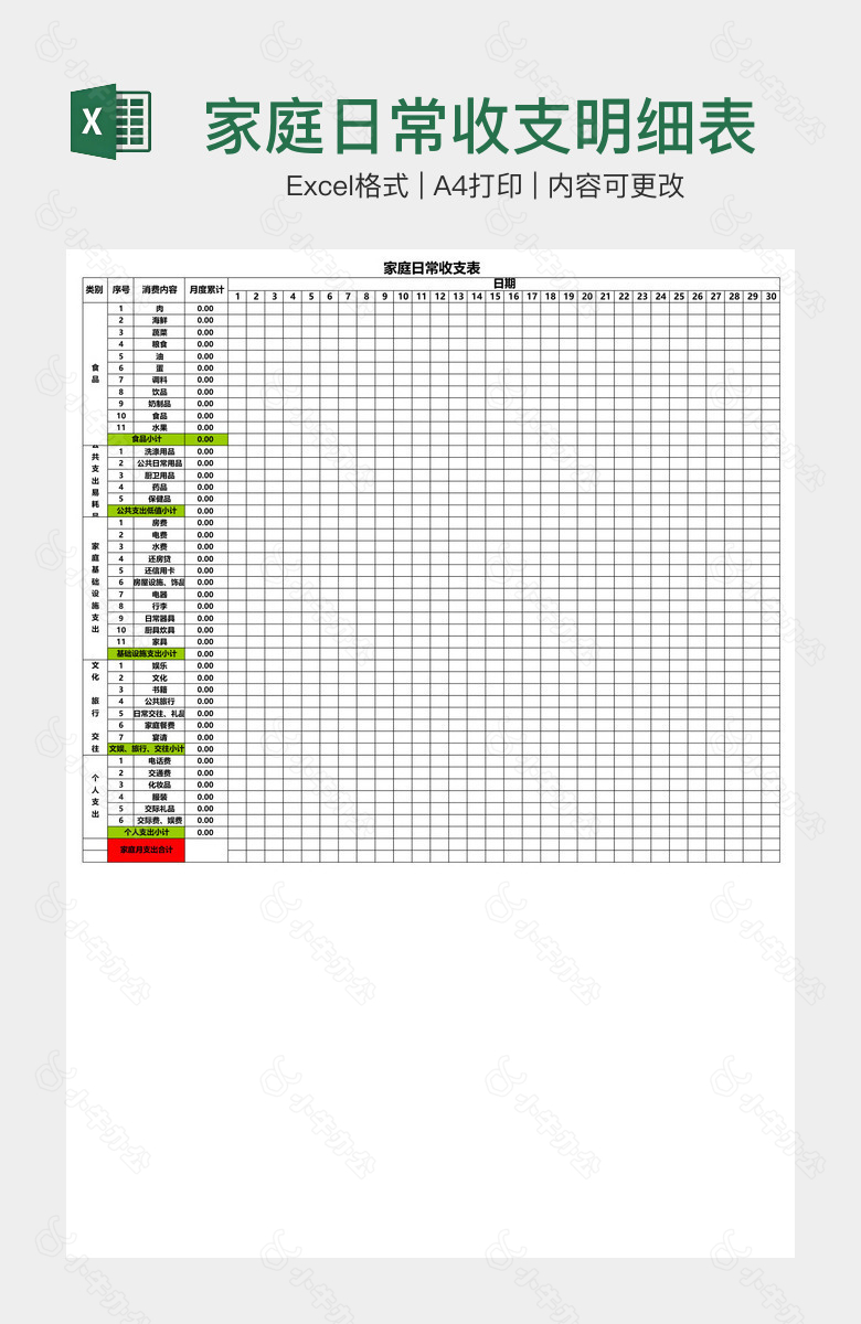 家庭日常收支明细表