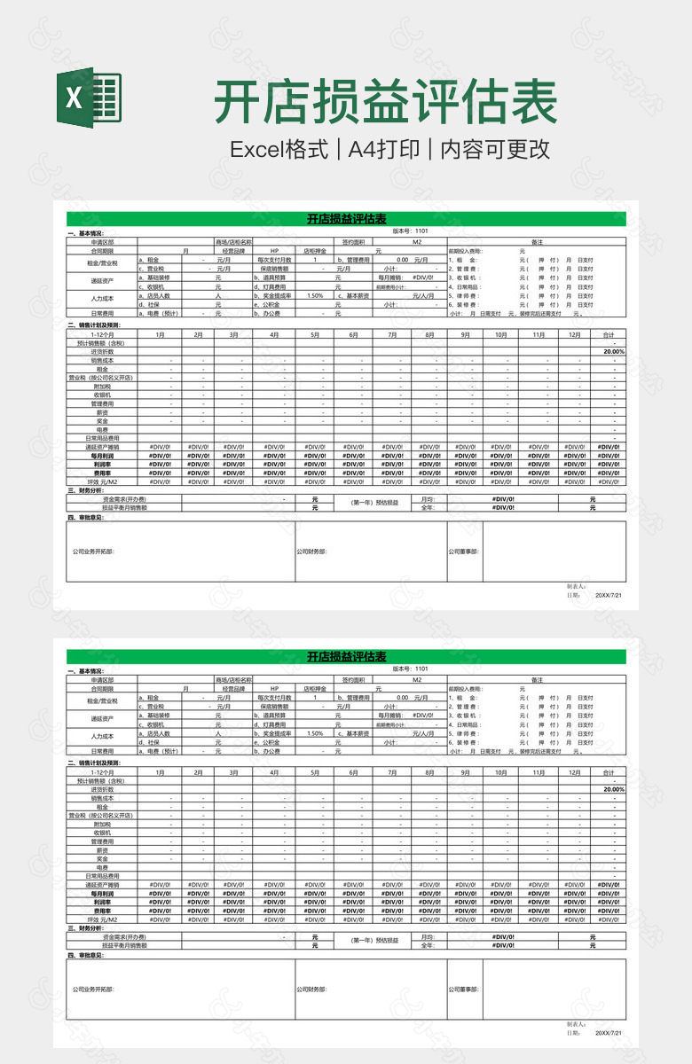 开店损益评估表