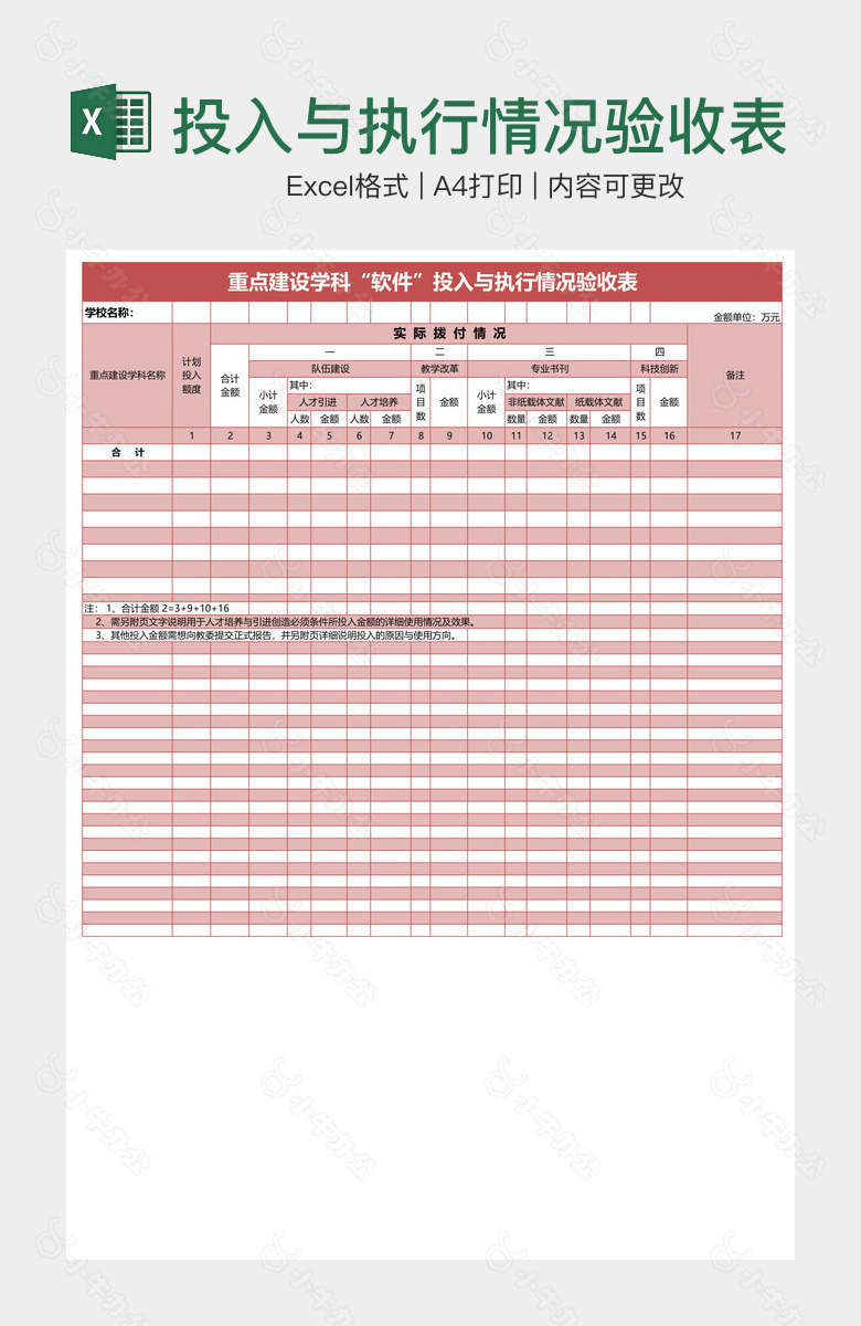 投入与执行情况验收表