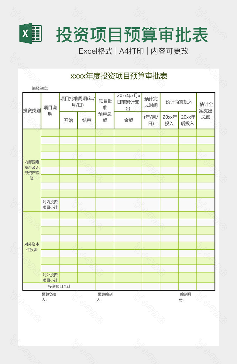 投资项目预算审批表