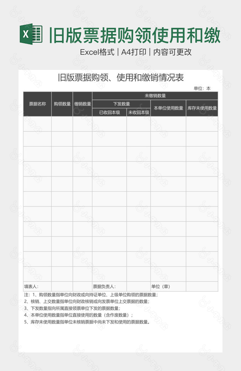 旧版票据购领使用和缴销情况表