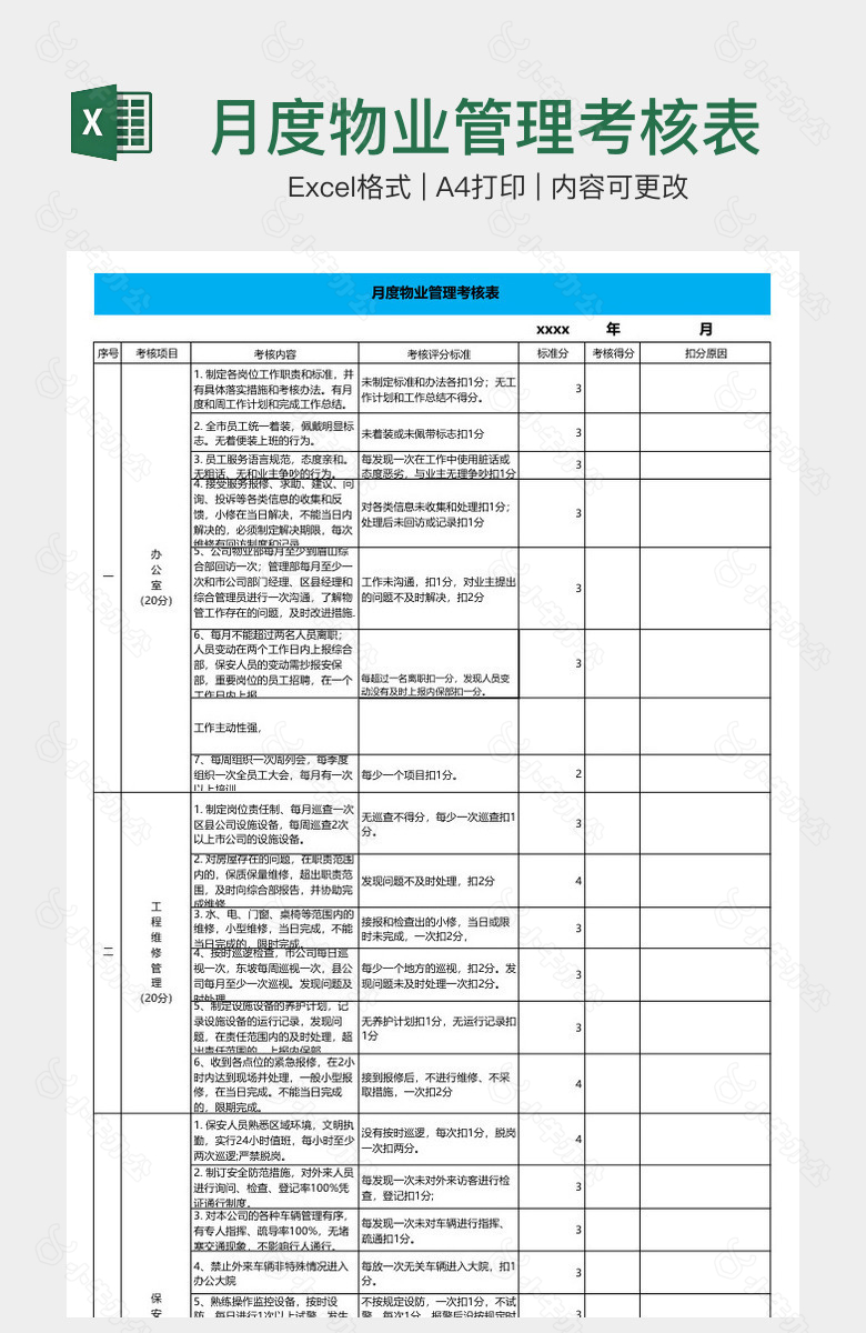 月度物业管理考核表