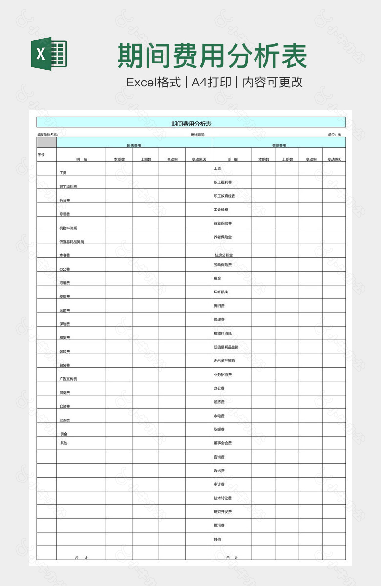 期间费用分析表