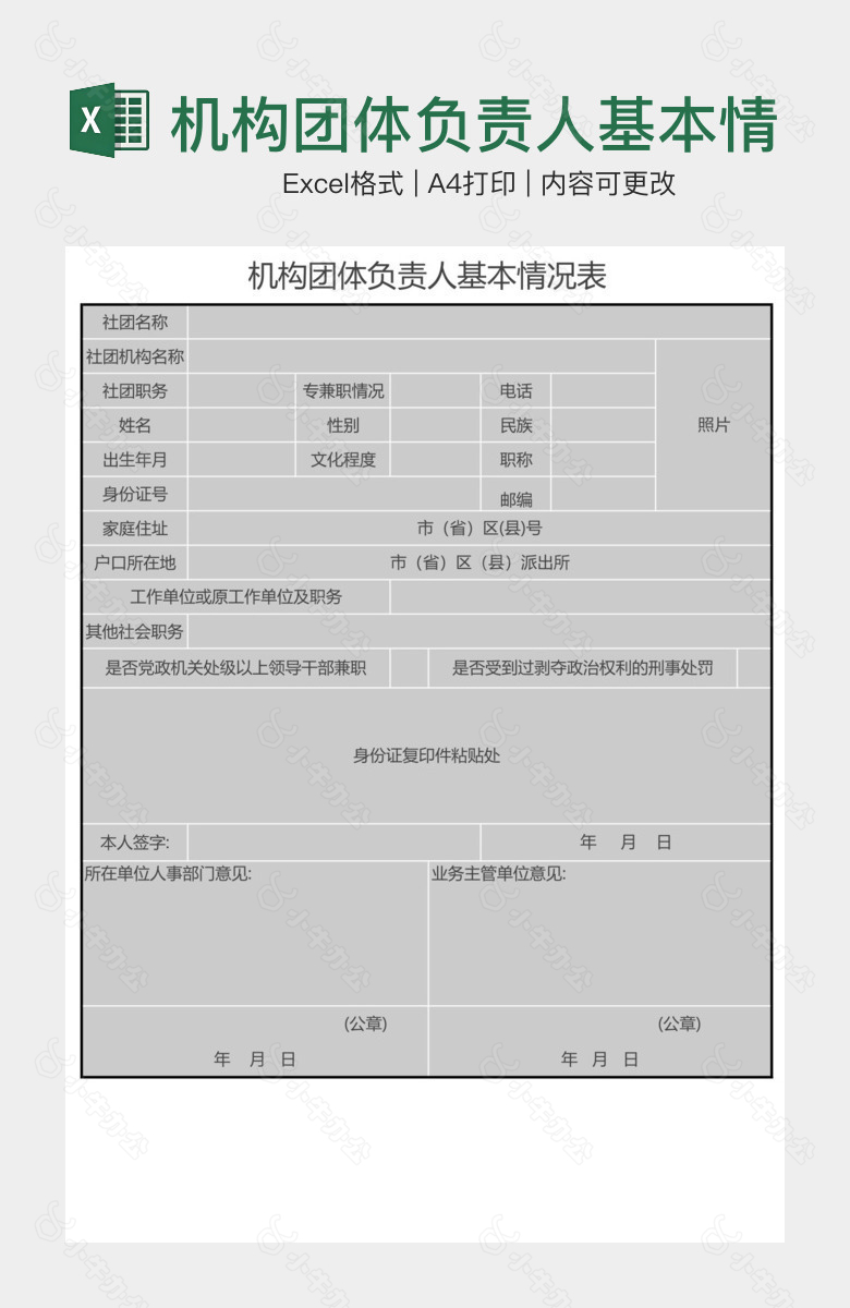 机构团体负责人基本情况表