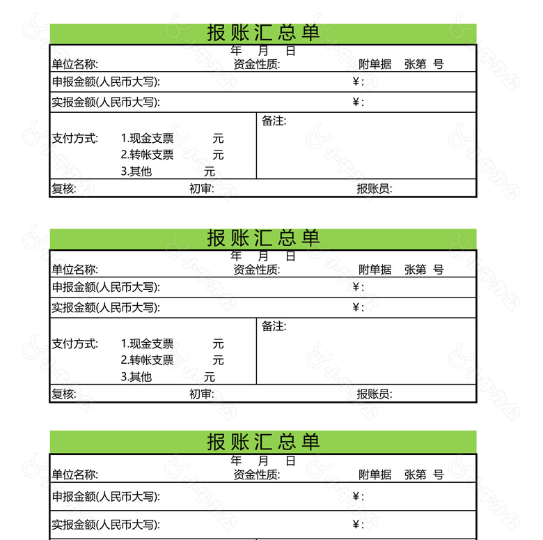 现金支出凭证和报账汇总单no.2