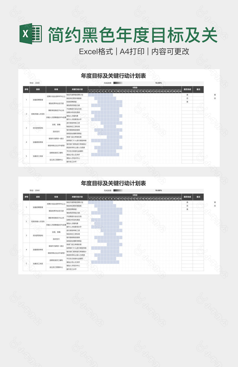 简约黑色年度目标及关键行动计划表