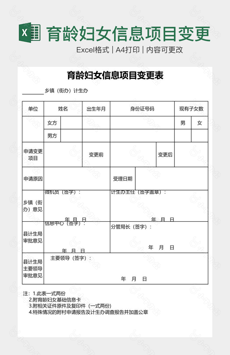 育龄妇女信息项目变更表